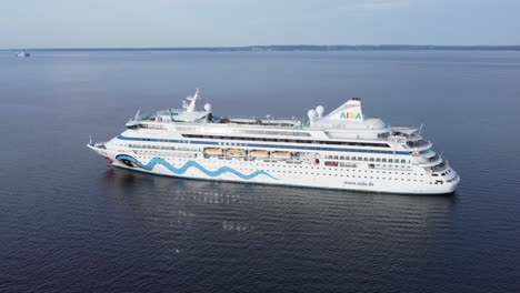 Aida-Cruise-Ship-Sailing-Across-The-Baltic-Sea-In-Tallinn,-Estonia
