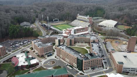 Appalachian-State-University-Aerial-over-new-dorms-near-football-stadium,-Boone-North-Carolina