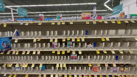 Empty-Shelves,-Retail-Pharmacy,-Cold-and-Flu-Medicine-Out-Of-Stock