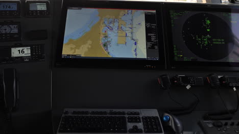 Radar-screen-and-maritime-navigation-tools-in-a-Spanish-customs-maritime-patrol