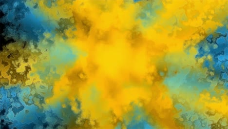 Animation-Einer-Blauen-Und-Gelben-Frostähnlichen-Struktur-Baut-Sich-Auf-Und-Füllt-Den-Bildschirm-Und-Verblasst-Dann