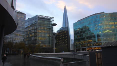 The-Shard-And-Modern-Office-Buildings-On-The-South-Bank-Of-River-Thames,-Seen-From-Queen's-Walk-In-London,-UK