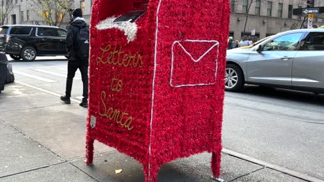 Decorated-festive-Christmas-wrapped-Santa-mailbox-on-New-York-city-street