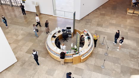 Visitor-information-booth-at-the-Getty-Museum-in-Los-Angeles,-high-angle-view