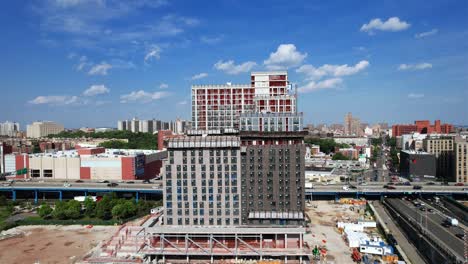 Aerial-view-in-front-of-the-Bronx-Point-complex,-development-in-New-York,-USA
