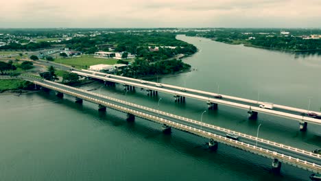 Aerial-view-with-drone-of-two-bridges-to-arrive-of-Boca-del-Rio,-Veracruz