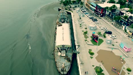 Aerial-view-with-drone-of-museum-ship-of-Boca-del-Rio,-Veracruz