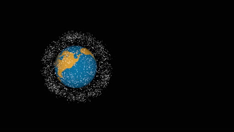 Satellites-orbiting-rotating-Earth-on-black-background,-Vertical-composition,-Seamless-loop