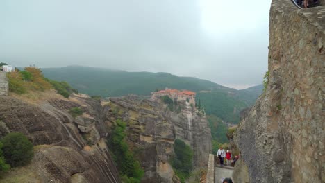 Holy-Monastery-of-Great-Meteoron-in-Meteora-rock-formation-in-Greece-on-Foggy-Day
