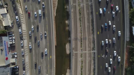 Top-down-view-of-Ayalon-Highways-Israel-during-a-traffic-jam-next-to-the-Israel-Railway-#002