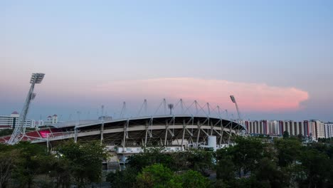 TIME-LAPSE-Sunset-At-Thailand-Football-Stadium,-Bangkok
