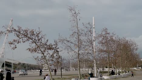 Pan-wide-view-of-Athens-Olympic-center-complex,-christmas-day,-during-coronavirus-lockdown