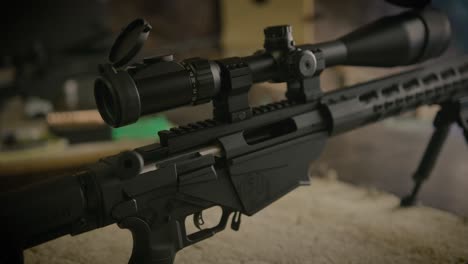 Close-up-on-middle-section-of-Ruger-precision-rifle-at-shooting-range