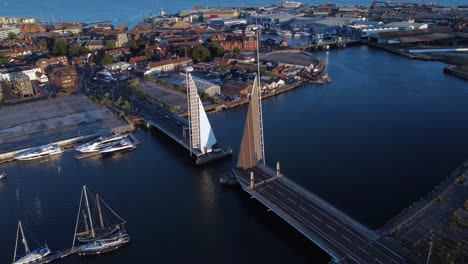 Twin-Sails-Bridge-fully-open-waiting-for-a-boat-to-sail-through