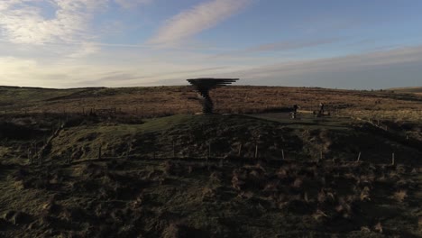 Aerial-singing-ringing-tree-musical-panopticon-sculpture-in-Lancashire-hiking-countryside-wide-orbit-right