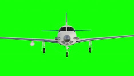 Flugzeuge-Mit-Kolbenmotor,-Die-Auf-Grünem-Bildschirm-Mit-Alpha-Matte-Auf-Die-Kamera-Zukommen