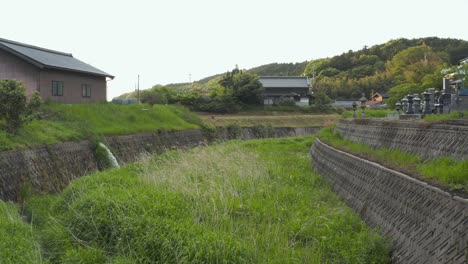 Japanese-Rural-Farming-Town,-Nawa-River,-Daisen-Tottori-Prefecture