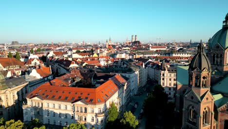 Panorama-aerial-view-Munich-downtown-sunrise