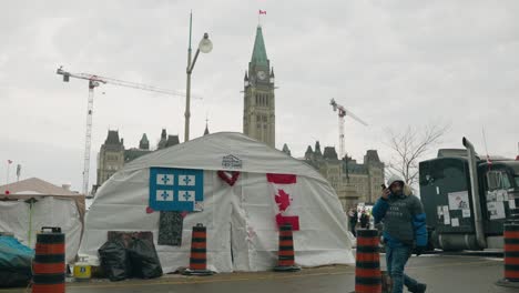Set-up-Tents-During-Vaccine-Mandate-Protest-Outside-Parliament-Hill-In-Ottawa,-Canada