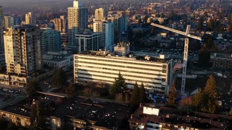 Aerial-View-Of-Lions-Gate-Hospital-In-Downtown-North-Vancouver,-Canada---drone-shot