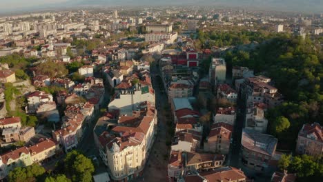 Aerial-view-of-Plovdiv,-Bulgaria-during-the-April-lockdown
