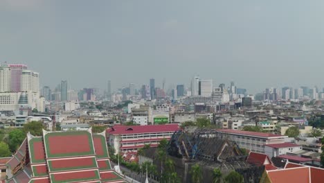 4K-Urban-landscape-shot-of-a-panoramic-view-of-Bangkok,-Thailand-on-a-sunny-day,-from-the-top-of-the-Golden-Mount-Temple
