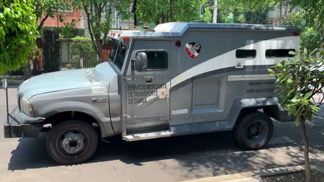 View-Of-Parked-Mexico-City-Money-Transporter-Armoured-Truck-On-Street