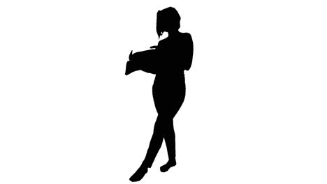 Young-Woman-standing-and-reading-the-newspaper,-Black-and-White-Silhouette-for-Motion-Graphics-Effects