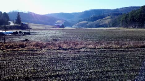 slow-aerial-push-into-barn-in-cornfield-in-mountains-of-nc,-north-carolina-near-boone-and-blowing-rock-nc,-north-carolina