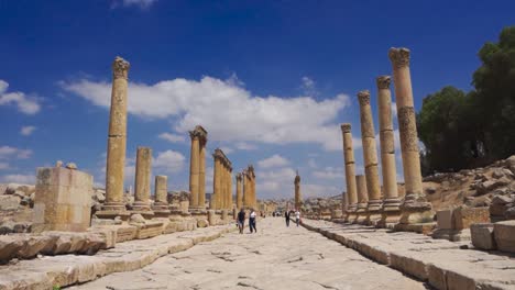 Tourists-in-Jerash-colonnaded-street-surveillanced-by-security-cameras