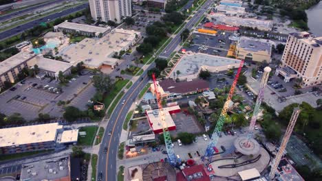 Orlando-SlingShot-amusement-park-and-surrounding-city-view,-Florida