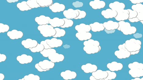 Animation-Motion-Graphics-Weiße-Wolken,-Die-Auf-Blauem-Bildschirmhintergrund-Herunterfallen