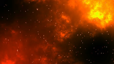 Red-animated-incandescent-particles-flying-up-on-a-smoky-background,-apocalypse-or-realm-of-the-devil-concept