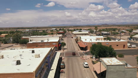 Main-Street-in-Downtown-Florence,-Arizona,-drone-view