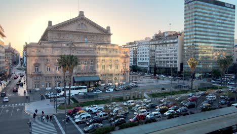 Traffic-outside-Columbus-Theatre-Buenos-Aires-Aerial-Tracking-forward