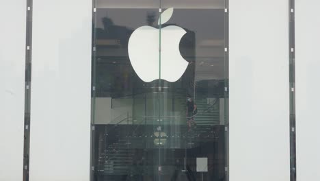 A-Chinese-tech-customer-walks-down-the-stairs-at-the-Apple-official-store-in-Hong-Kong