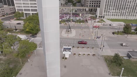 Hart-Plaza-Detroit-Monument-4K-Aerial