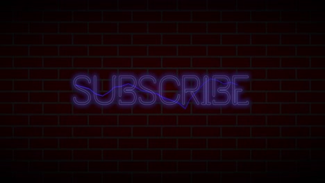 Retro-Neon-Lamp-Subscribe-Sign-Animated-Message-on-Dark-Brick-Wall-Background