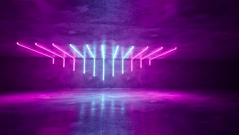 Futuristic-Sci-Fi-Dark-Empty-Room-With-Blue-And-Purple-Neon-Glowing-Line-Tubes-On-Grunge-Concrete-Floor-With-Reflections-3D-Rendering