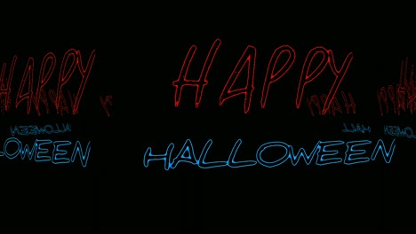 Fröhliche-Halloween-neontextanimation,-Die-Auf-Schwarzem-Hintergrund-Läuft,-Bewegte-Grafiken,-Leuchtender-Text-L