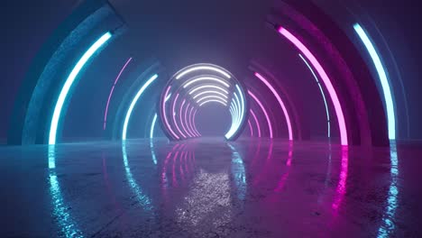 Sci-Fi-neon-glowing-lamps-in-a-dark-corridor