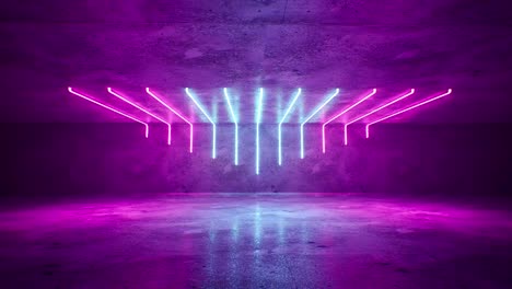 Futuristic-Sci-Fi-Dark-Empty-Room-With-Blue-And-Purple-Neon-Glowing-Line-Tubes-On-Grunge-Concrete-Floor-With-Reflections-3D-Rendering