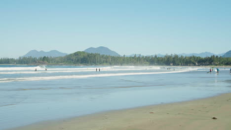 Pan-of-surfers-at-Cox-Beach-on-Vancouver-Island