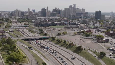 Traffic-on-Interstate-94-in-Detroit-Aerial-4K