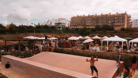 Young-Guy-Performing-On-Skateboard-In-Nice-Resort,-Ericeira,-Portugal