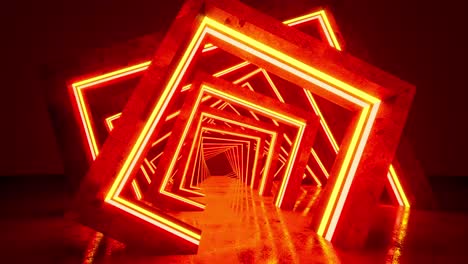 Futuristische-Sci-fi-Abstrakte-Orange-Und-Rote-Neonlichtformen