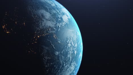 3D-Animation-Des-Planeten-Erde,-Der-Sich-Gegen-Den-Dunklen-Nachthimmel-Dreht