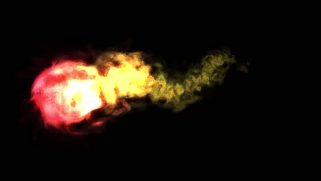 Visual-effects,-VFX,-fireball-with-a-short-tail-on-black-background-3D-animation
