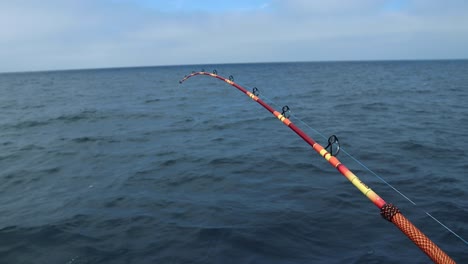 Red-Fishing-rod-with-blue-water