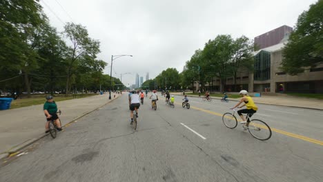 Chicago-cyclists-riding-southbound-on-DuSable-Lake-Shore-Drive-during-Bike-the-Drive-2022-rest-stop-festival-area-downtown